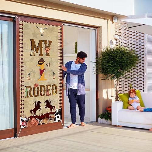 Miniatura 6 de Labakita Cartel con texto en inglés My First Rodeo, pancarta de primer cumpleaños con temática de vaquera occidental, decoraciones de fiesta