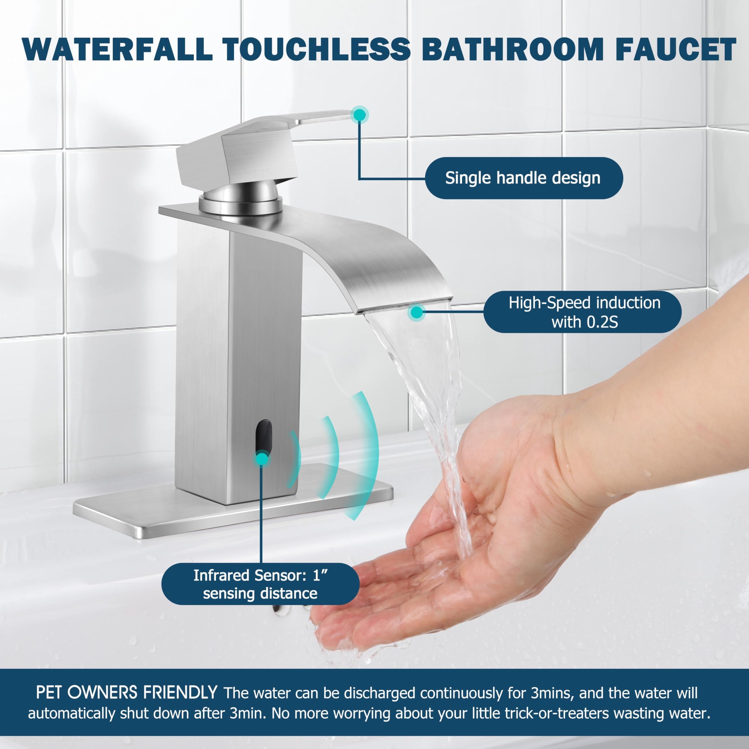 新品)自動センサータッチレスバスルーム蛇口ブラッシュドニッケル