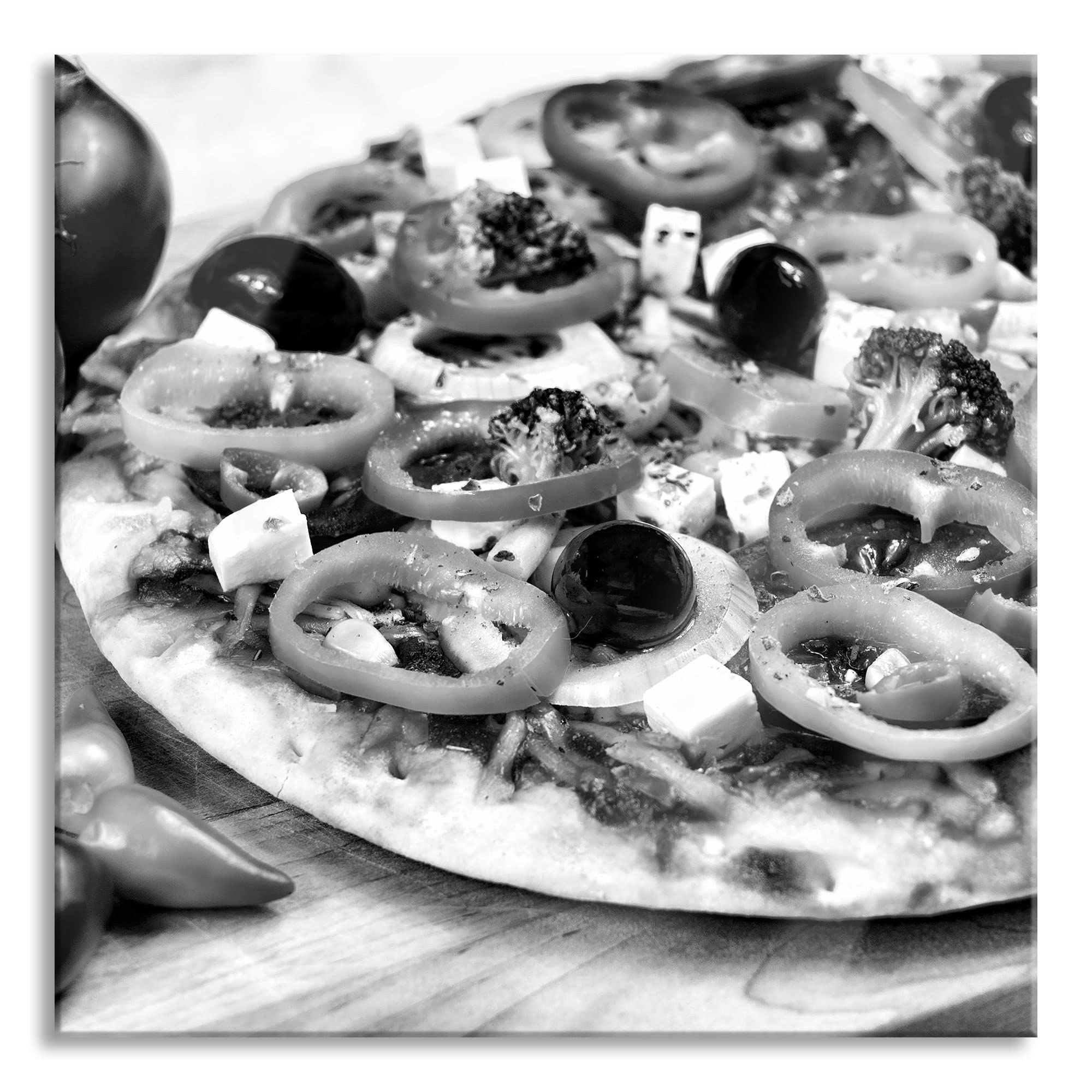 Pixxprint Glasbild, Wandbild auf Echtglas, Pizza Salami Italien Italy, 80x80 cm, inkl. Aufhängung und Abstandshalter