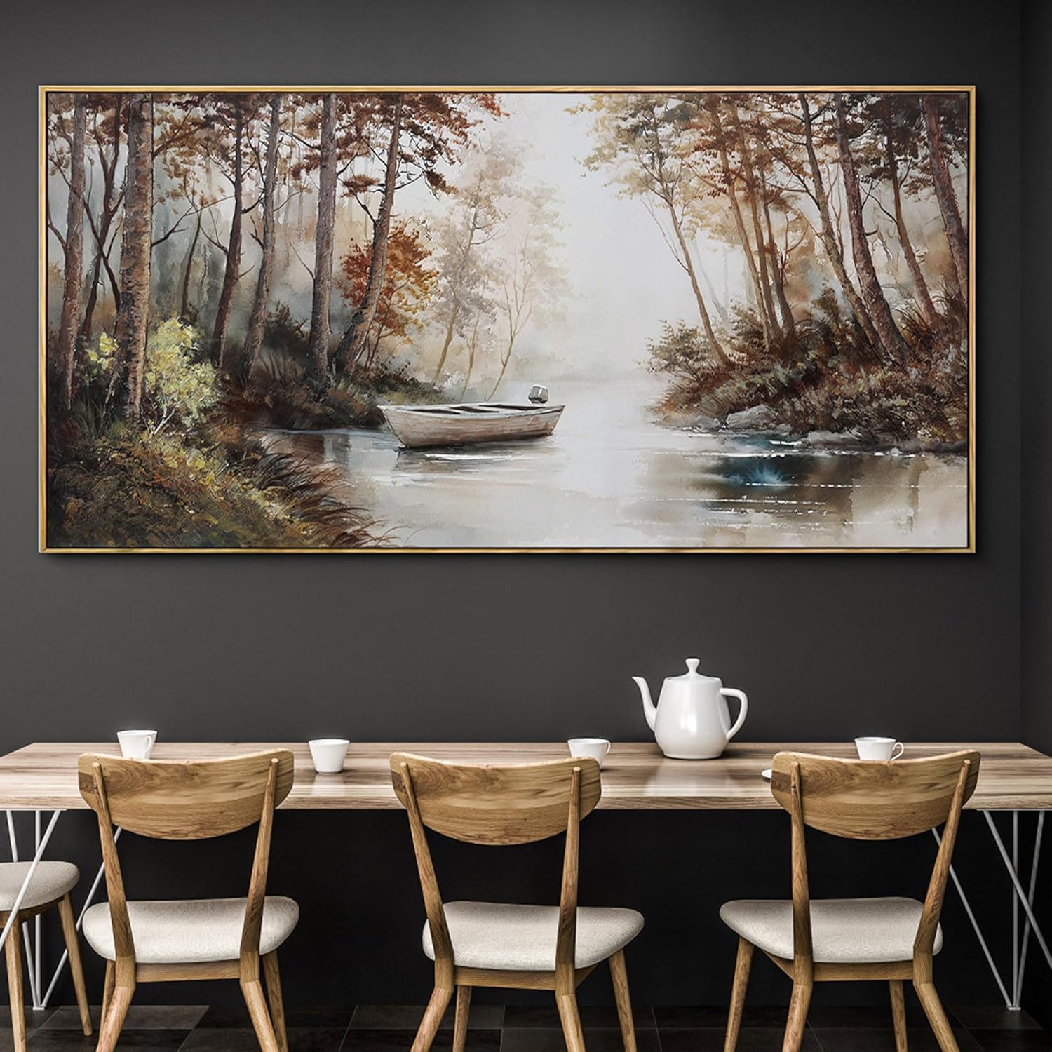 KLAKLA Vintage Framed Wall Art - Paintings with Frame Canvas Antique Wall Decor Retro Landscape Tree Picture for Living Room Prints Artwork for Walls Bedroom Office Home Decoration - 40x20 Inches Orange 40L" x 20W"