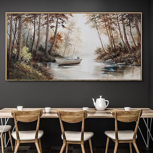 KLAKLA Arte de pared enmarcado vintage, pinturas con marco, decoración de pared antigua, paisaje retro, árbol para sala de estar, impresiones de