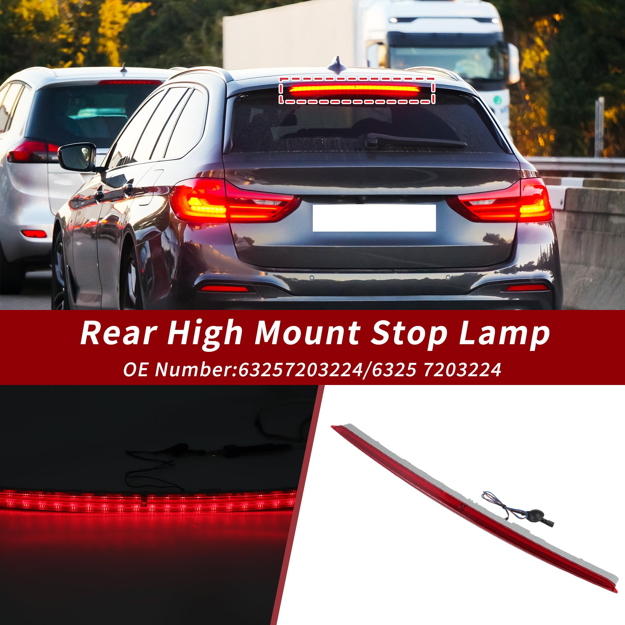 LED Terzo Freno Luce con Imbracatura per BMW 5 Serie Estate Touring F11 2009-2017 63257203224 Rosso 3° Stop Lampada Alta Montata 6325 7203224