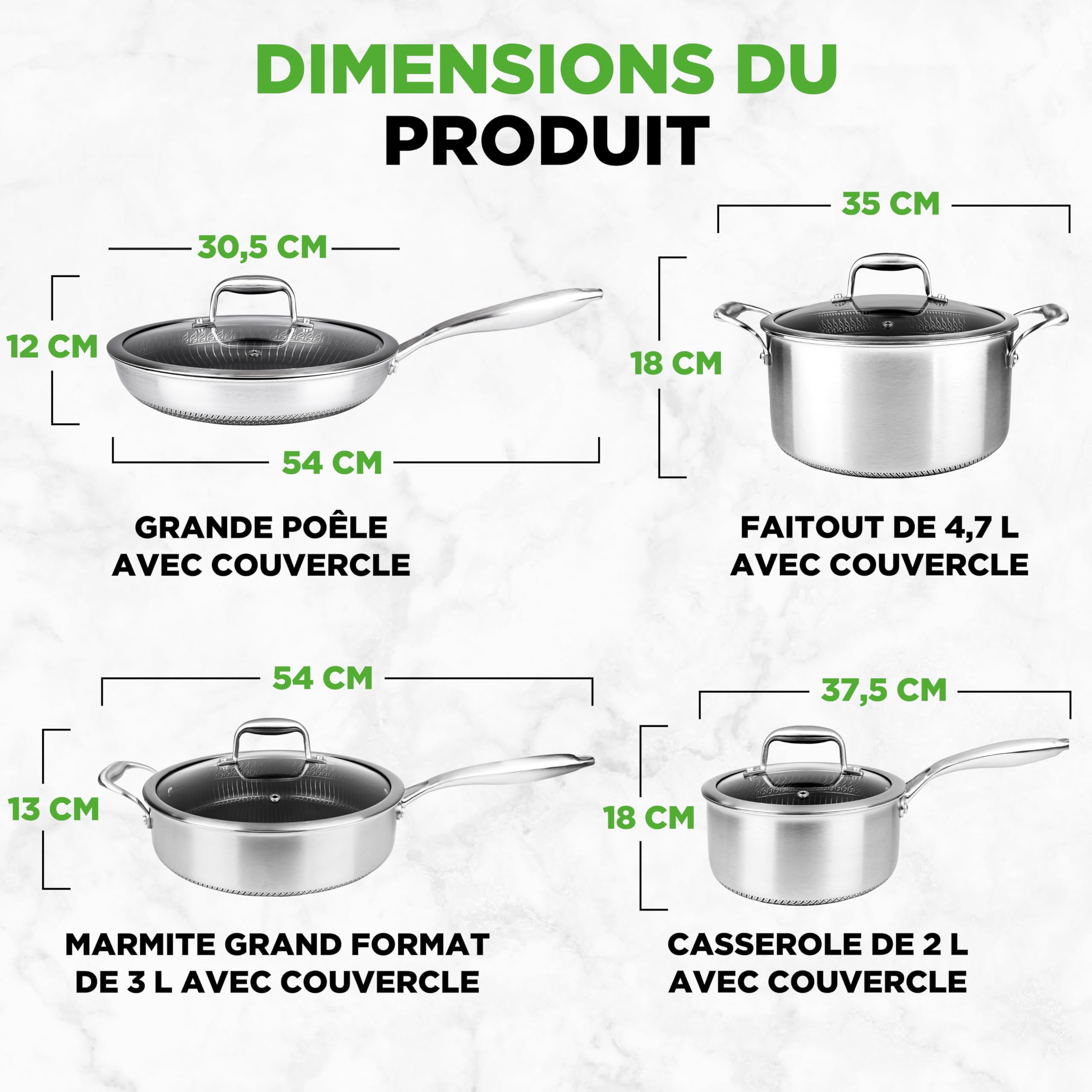 NutriChef Batterie de Cuisine Inox Triply 8 Pièces – Casseroles et Poêles avec Revêtement Antiadhésif, Pour Tous Feux Dont Induction, Marmite, Casserole, Poêle