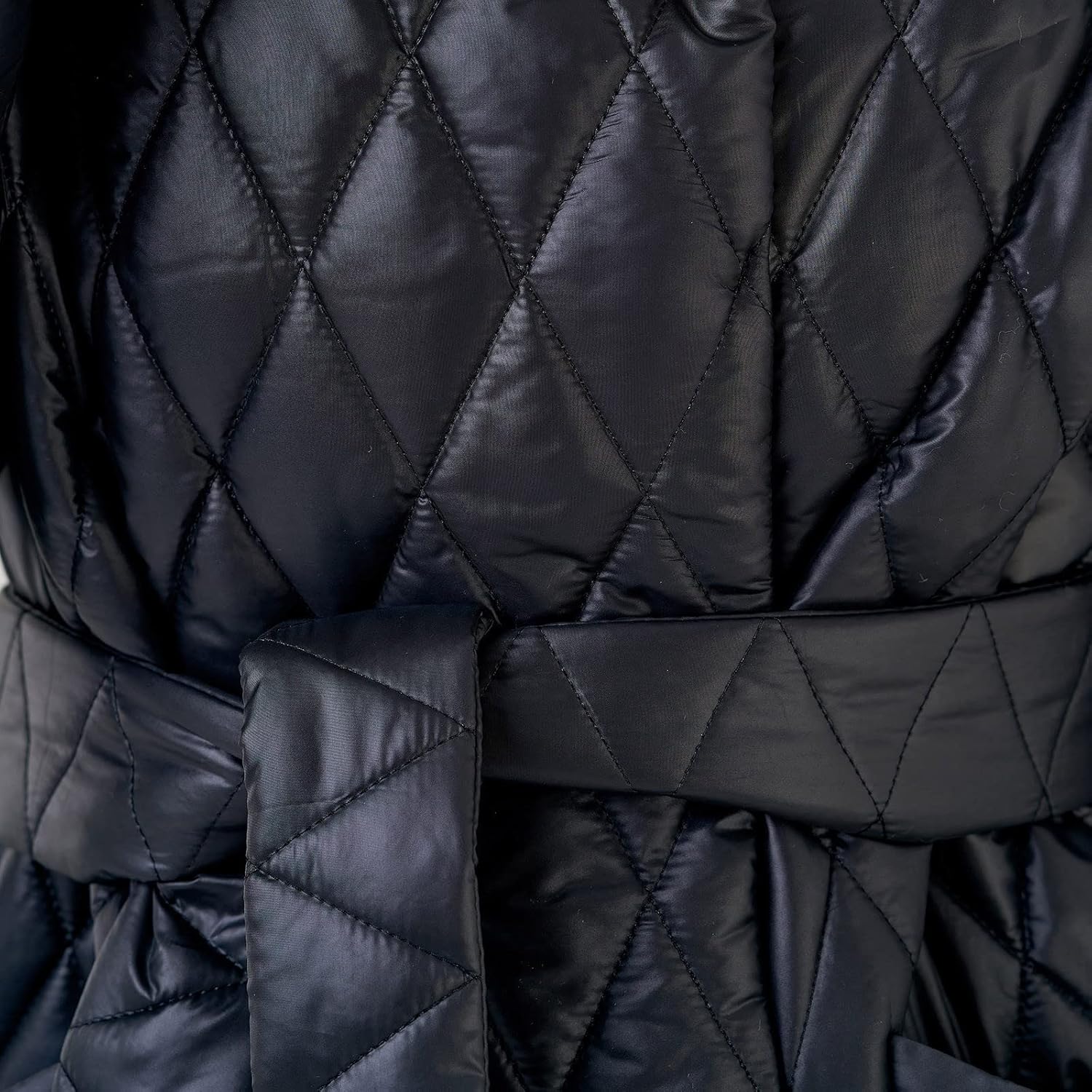 Oplxuo Women's Hooded Quilted Down Jacket Winter Fashion Wrap Coat Long Sleeve Belted Padded Puffer Outerwear with Pockets