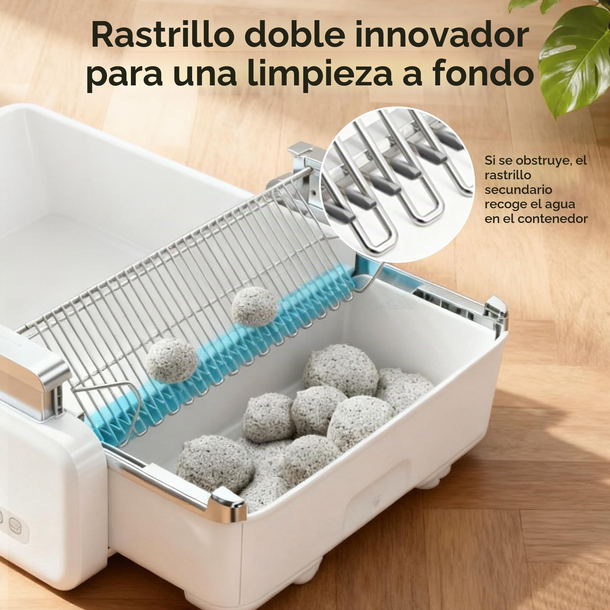 Meowant Arenero Gatos Autolimpiable – Diseño Abierto, Doble rastrillo, Compatible con Arena aglomerante, Anti-atrapamiento, Control de olores y fácil Limpieza. Ideal para hogares con múltiples Gatos
