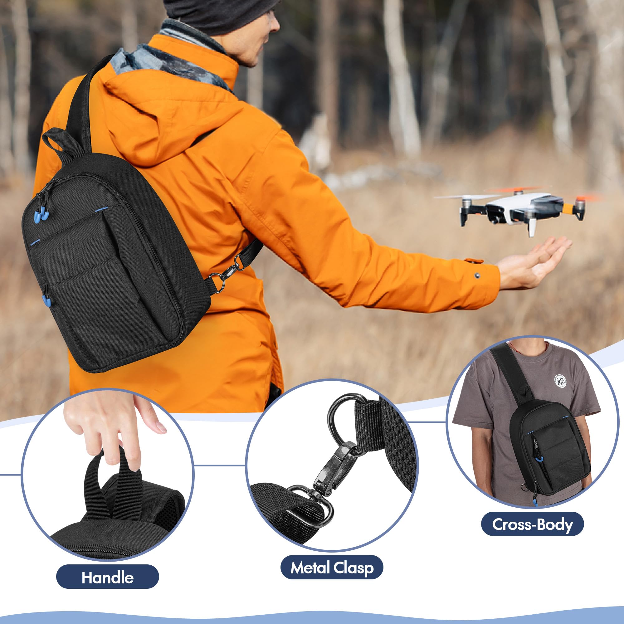 PGmoon Custodia per Il Trasporto Compatibile con DJI Mini 3/Mini 4 Pro/DJI Neo Fly More Combo, Borsa a Tracolla con Tasche Multiple per Drone da Viaggio e Controller RC, Hub di Ricarica, Batterie