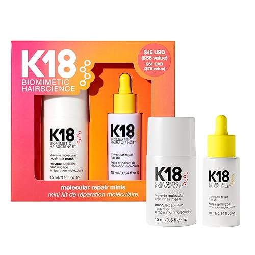 K18 Molecular Repair Minis Kit, Leave-In Molecular Hair Mask + Lightweight Repair Oil, Repairing Hair Duo to Strengthen + Smooth Frizz, Suitable for All Hair Types, Travel Size Kit - Gift Set
