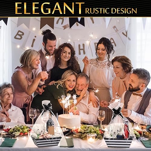 Miniatura 4 de Mimorou Paquete de 6 cestas de cartón negro para regalos vacías, cesta de regalo de papel kraft de 6.5 x 10 pulgadas de grosor con bolsas y lazos,