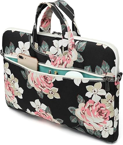 Miniatura 2 de Canvaslove Nuevo Bolso Ligero de Hombro para Laptop con Diseño de Flores Blanco, rosa