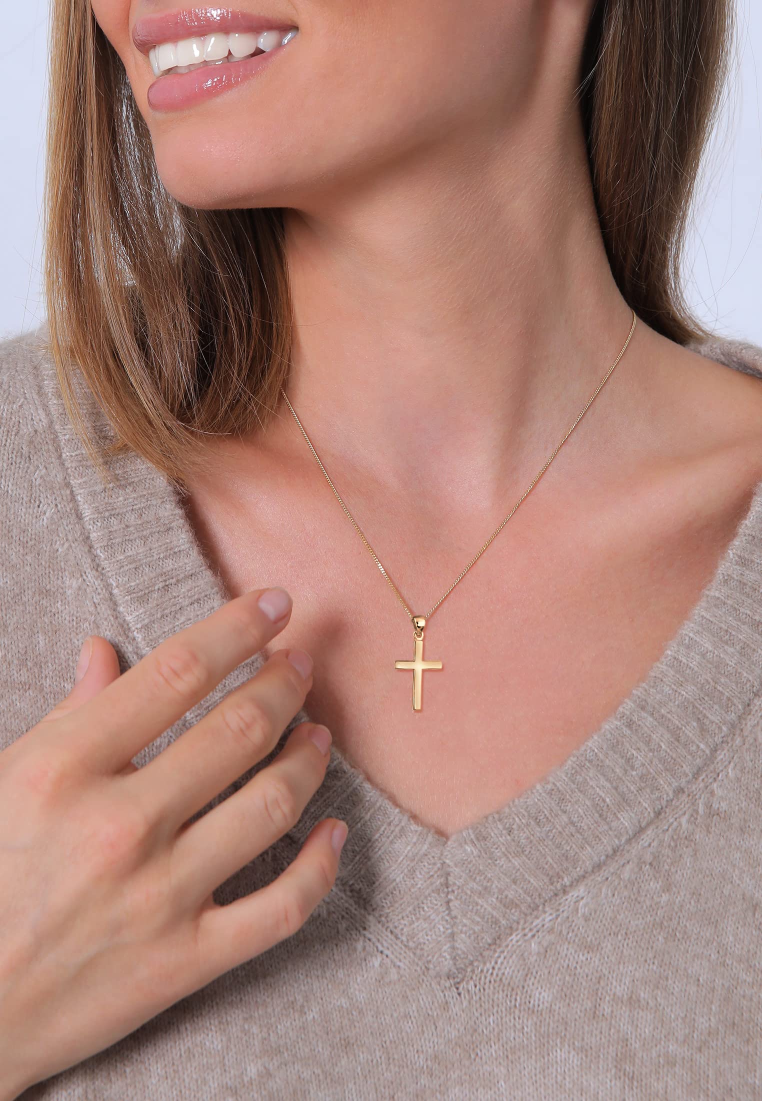 Elli Damen Halskette mit Kreuz Anhänger Basic Religion in 925 Sterling Silber 45 cm lang