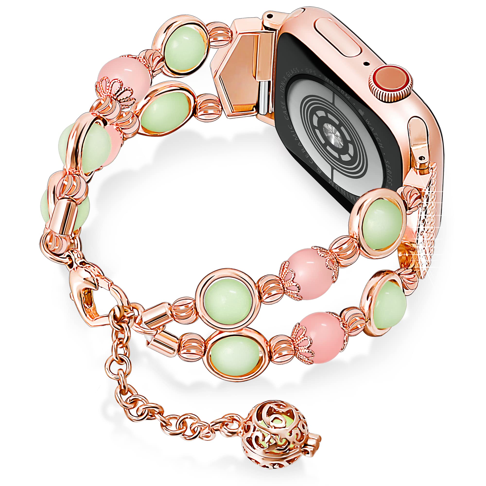 SIBOYL Stretchy Luminous Beaded Apple Watch Band Compatible with Apple Watch band 45mm 44mm 42mm 41mm 40mm 38mm for Women, Fashion Dressy Cute Diamond Bracelet for iWatch Series 7/6/5/4/3/2/1/SE