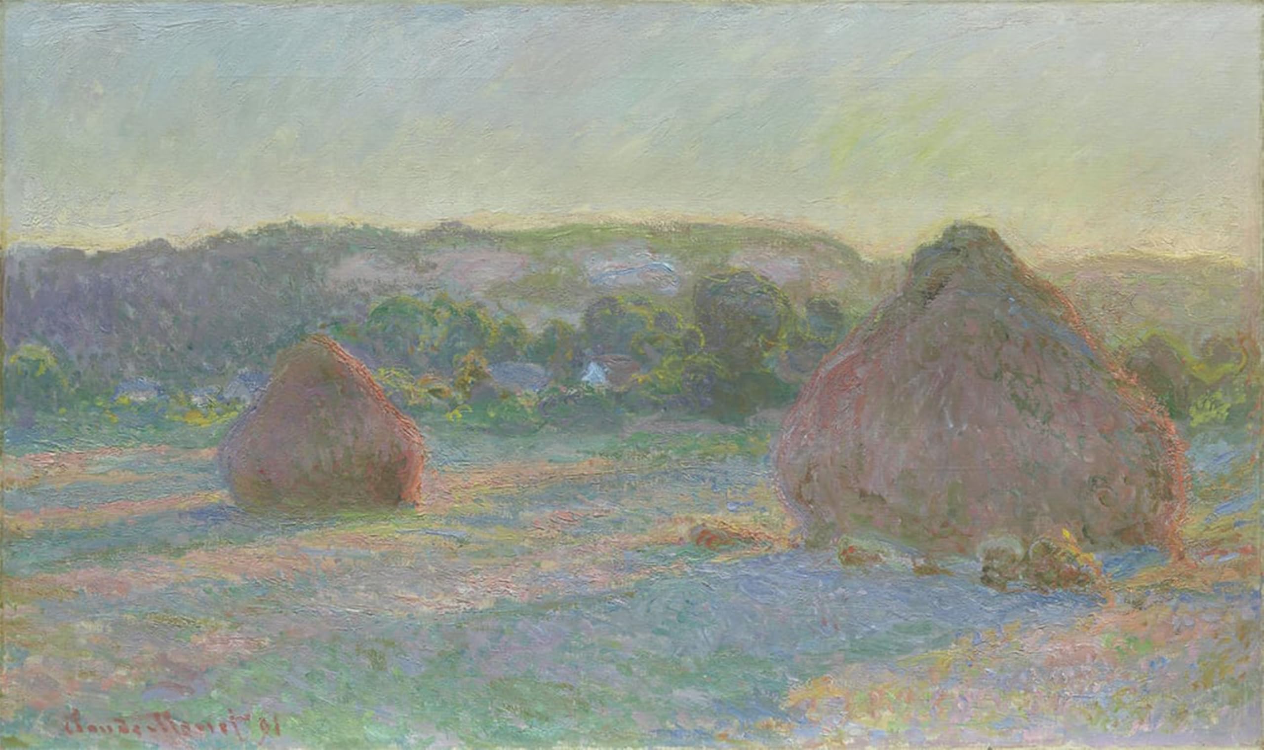 SERENDIPITP Vintage Picture Print on Canvas Wall Art Poster Stacks of Wheat End of Summer by Claude Monet Artwork Print Poster for Wall Decor 60x90cm