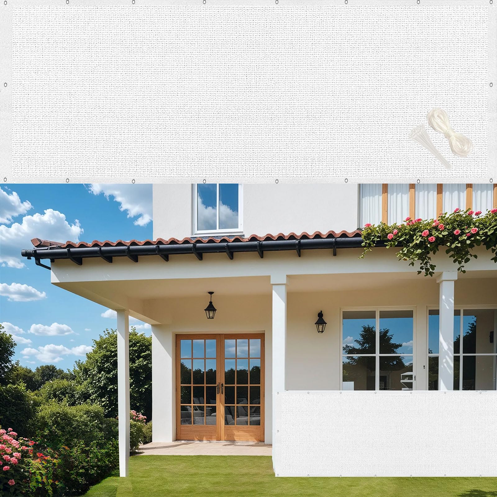 Siatki Zapewniające Prywatność 100 x 200 cm Promieniowaniem Uv, Oddychająca Osłony Balustrad Ogrodzeniowych Z Oczkami Na Linę Na Patio, Ogrodu, Zewnątrz, Balkon, Biały