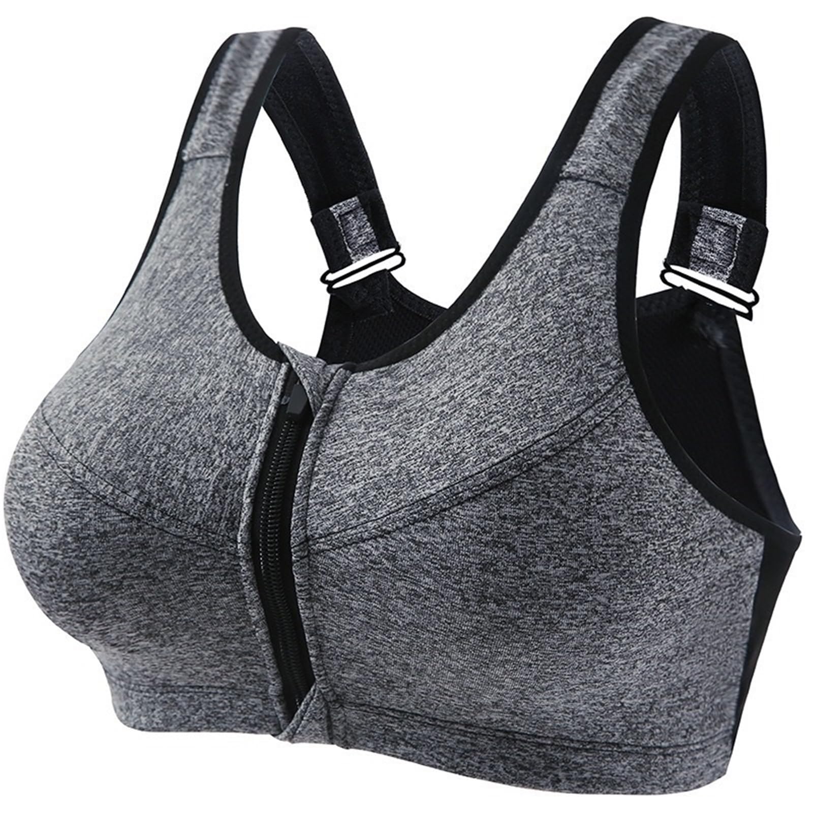 Sujetador Cierre Delantero Sujetador Deportivo con Cremallera Frontal, Espalda Cruzada Ajustable de Alto Impacto, sin Cables, for Entrenamiento, Correr, Yoga, Talla Grande for Mujer