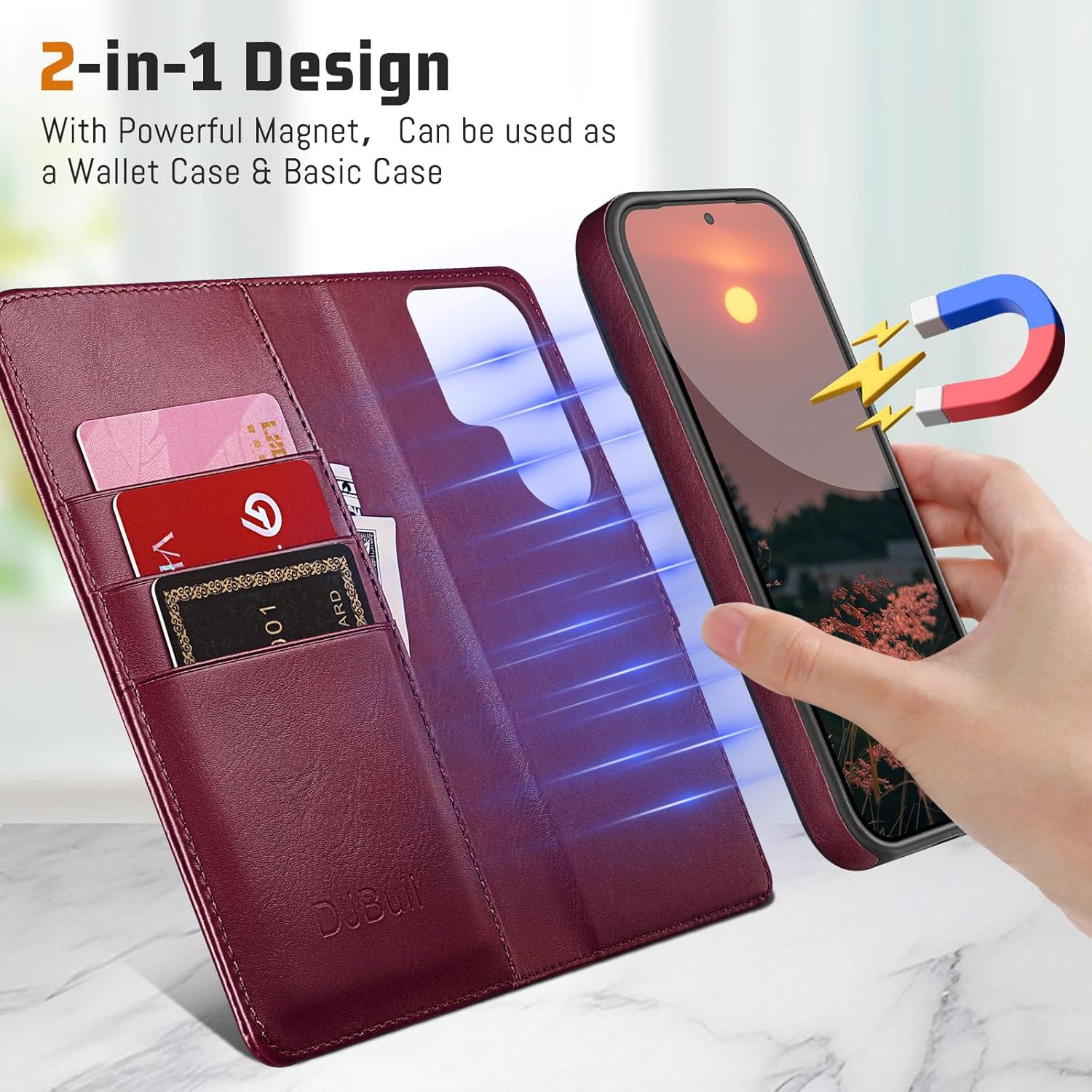 DJBull 2-in-1 Detachable Wallet Case for Samsung Galaxy S26 Ultra RFID Blocking Flip Folio with Card Holder | PU Leather Shockproof Protective Cover Women Men for Samsung S26 Ultra Phone Case Wine Red