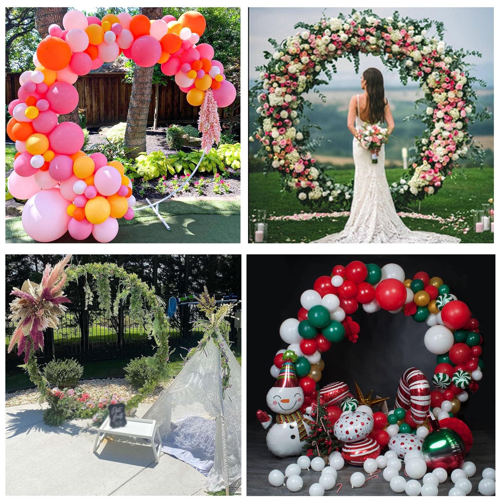 HJXGQJM Rundes Ballonbogen-Set, Hochzeit Bogen Hochzeitsbogen Hintergrund Ständer, Metall Luftballon Bogen Kit, Deko Rahmen Traubogen Hintergrund Ständer Für Party Events (Gold)(White,200cm)