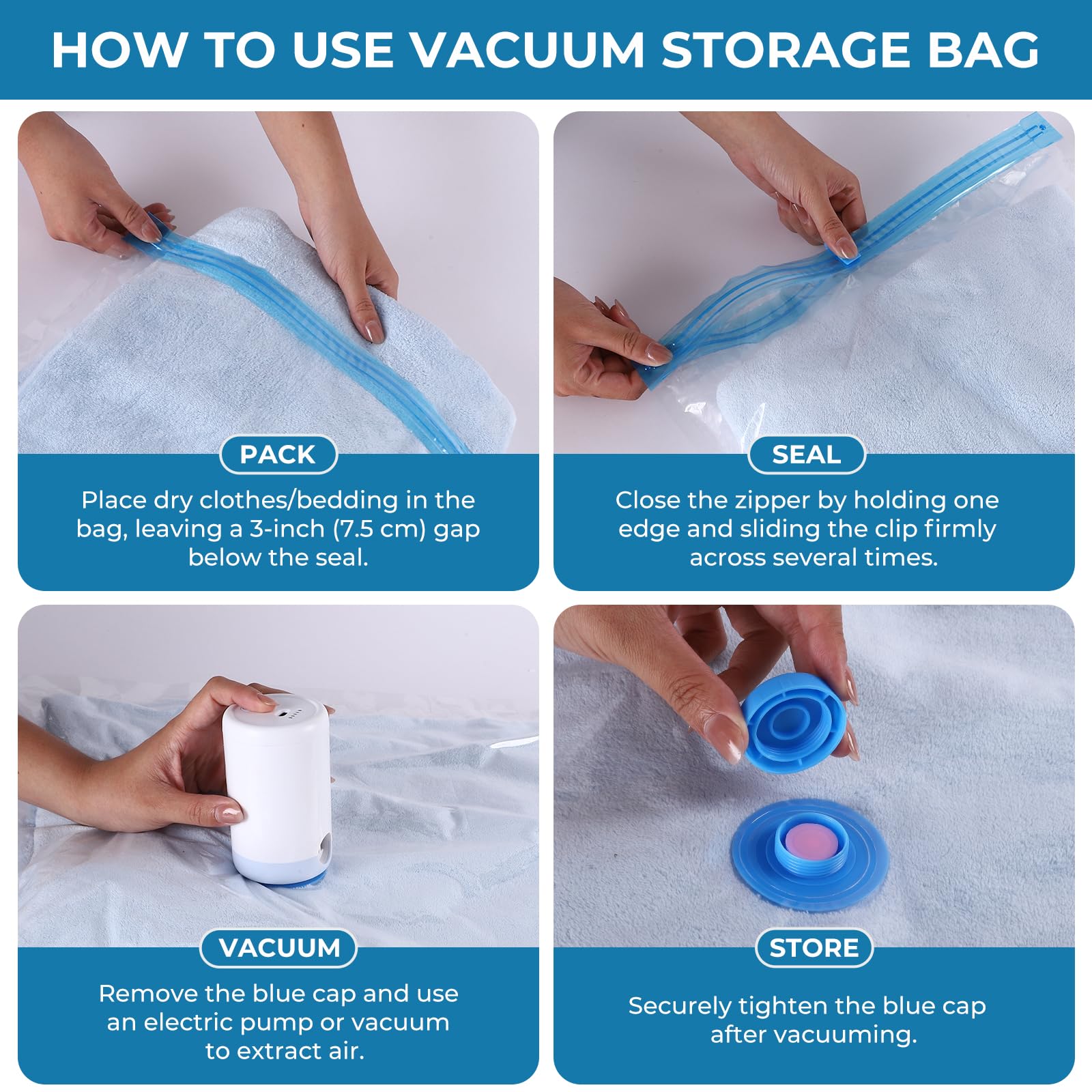 Bolsas de vacío para viajes con bomba eléctrica portátil, paquete de 8 bolsas de sellado al vacío para compresión de equipaje y maleta, bolsas de almacenamiento al vacío ahorradoras de espacio para