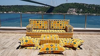 Oriental Cushions, Arabic Majlis, Arabic Floor Couch, Reading Loveseat, 8" Thickness Moroccan Floor Seating Set, Moroccan Home Decor Cushion (Sofa + Rug + Ottoman)