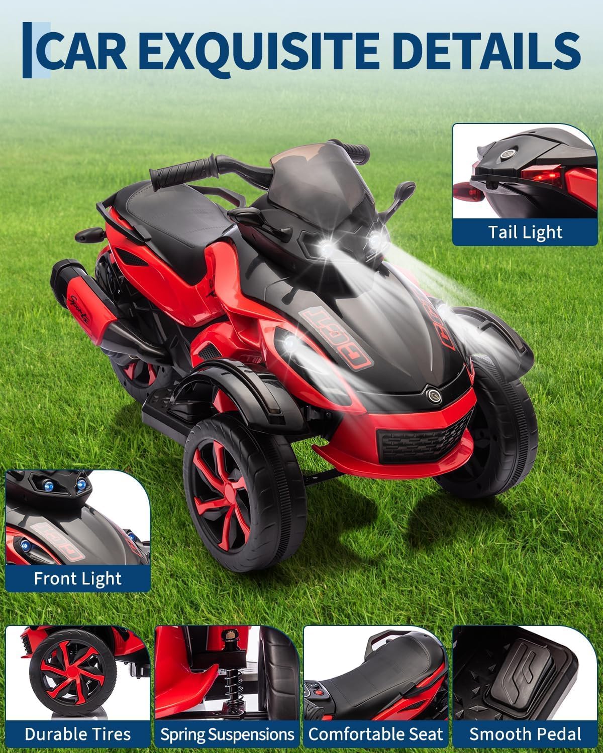 Garvee 12V Elektro Kinderquad Mit 2 x 45W Motoren, Kinder Elektro Quad Mit LED-Lichtern, Musik, Langsamanlauf, Batteriebetriebenes Kinderfahrzeug Für Jungen & Mädchen Von 3–8 Jahren