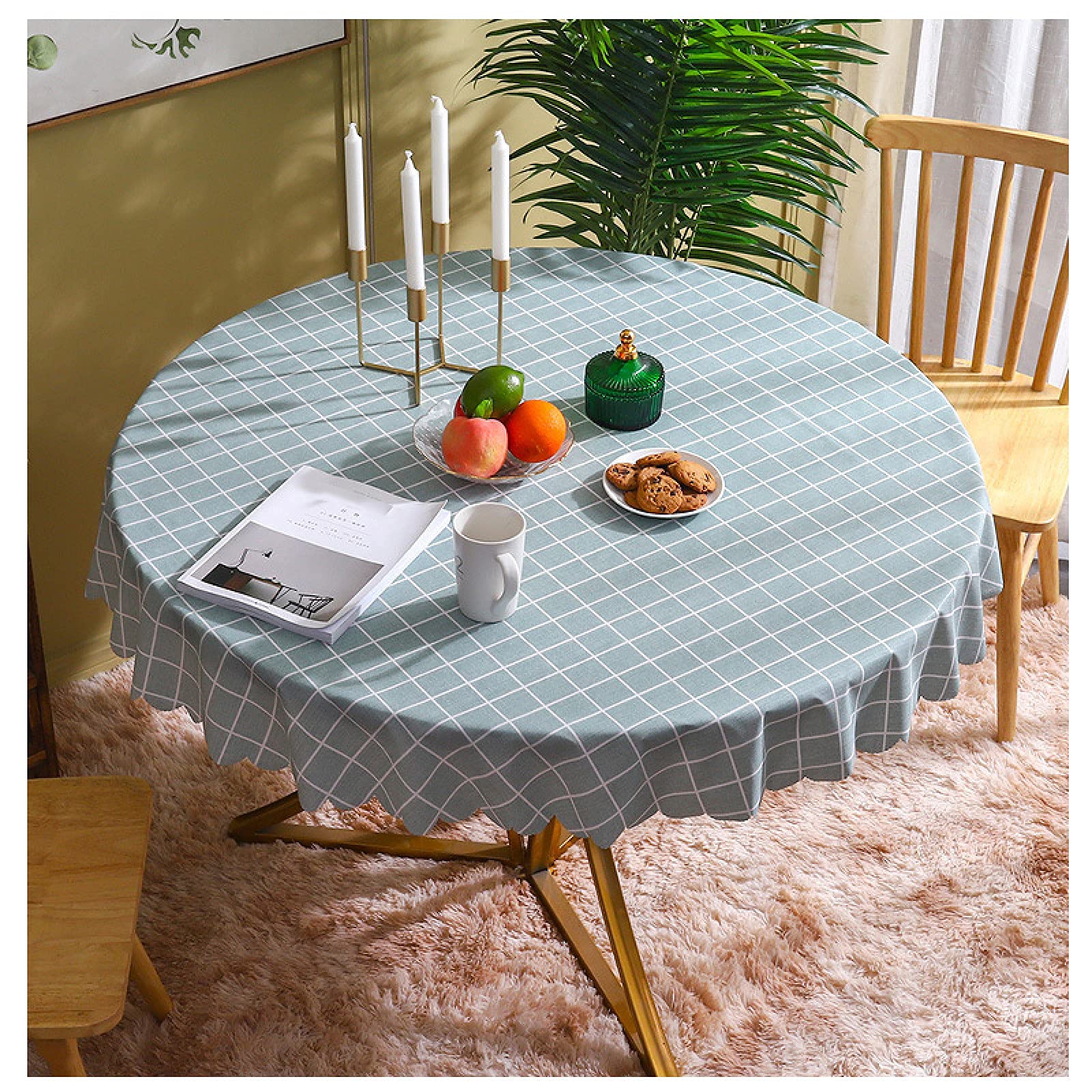 Nappe ronde en PVC vert clair grillagée pour table de salle à manger