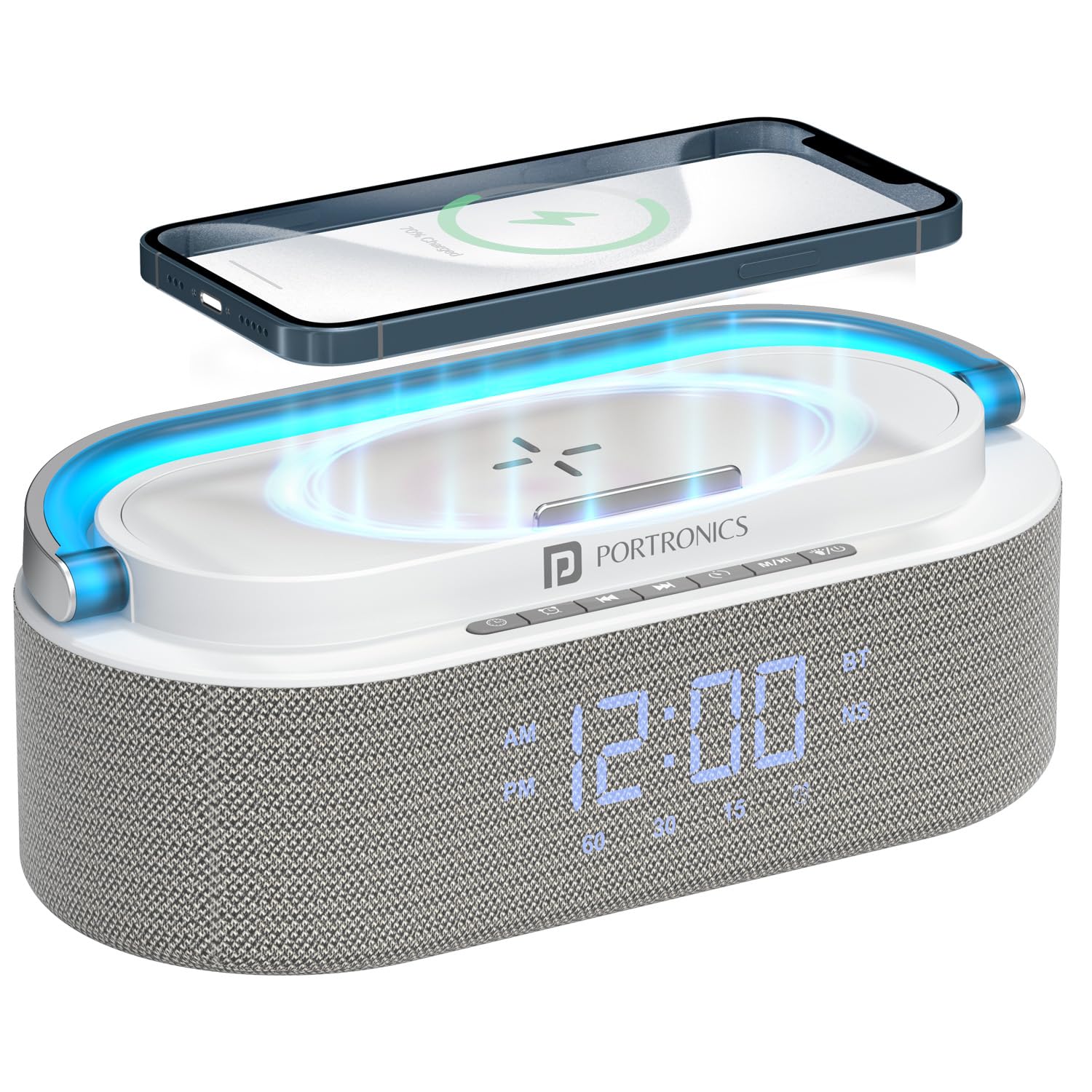 Portronics String 16W HD Sound Bluetooth Speaker with 15W Wireless Charging, RGB LED Lights, Digital Clock with Alarm Setting, Built-in White Noise, USB/SD Card/AUX in, Type C Charging(White)-picture-26