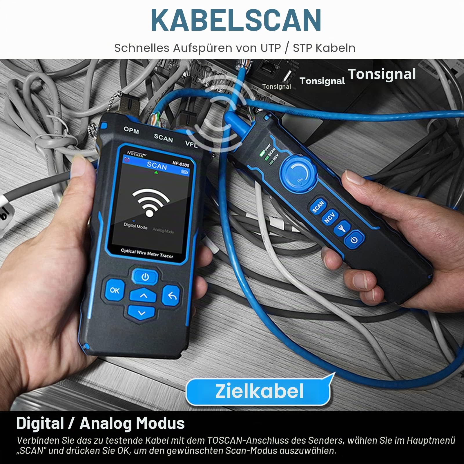 Netzwerkkabeltester mit optischem Leistungszähler PoE Multifunktions Drahtverfolger RJ11 RJ45 LAN Kabel Toner Cat5 Cat6 Ethernetkabel Plotter mit NCV, unterstützt Typ C, B