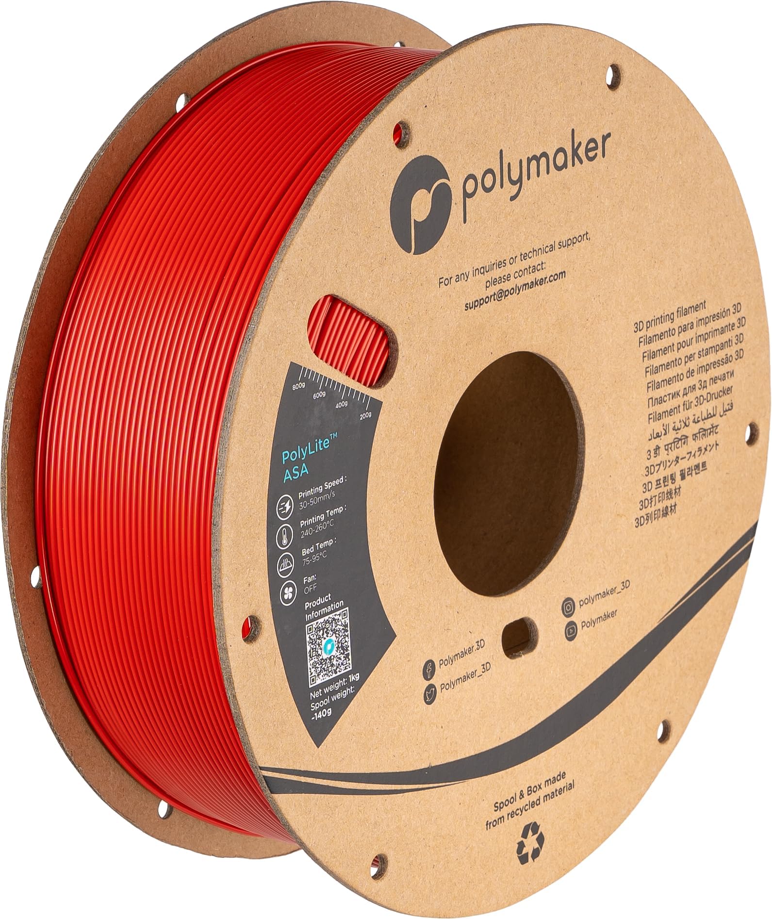 ASA Filament 1.75mm Red, 1kg ASA 3D Printing Filament, Heat & Weather Resistant - ASA 3D Printer Filament Perfect for Printing Outdoor Functional Parts
