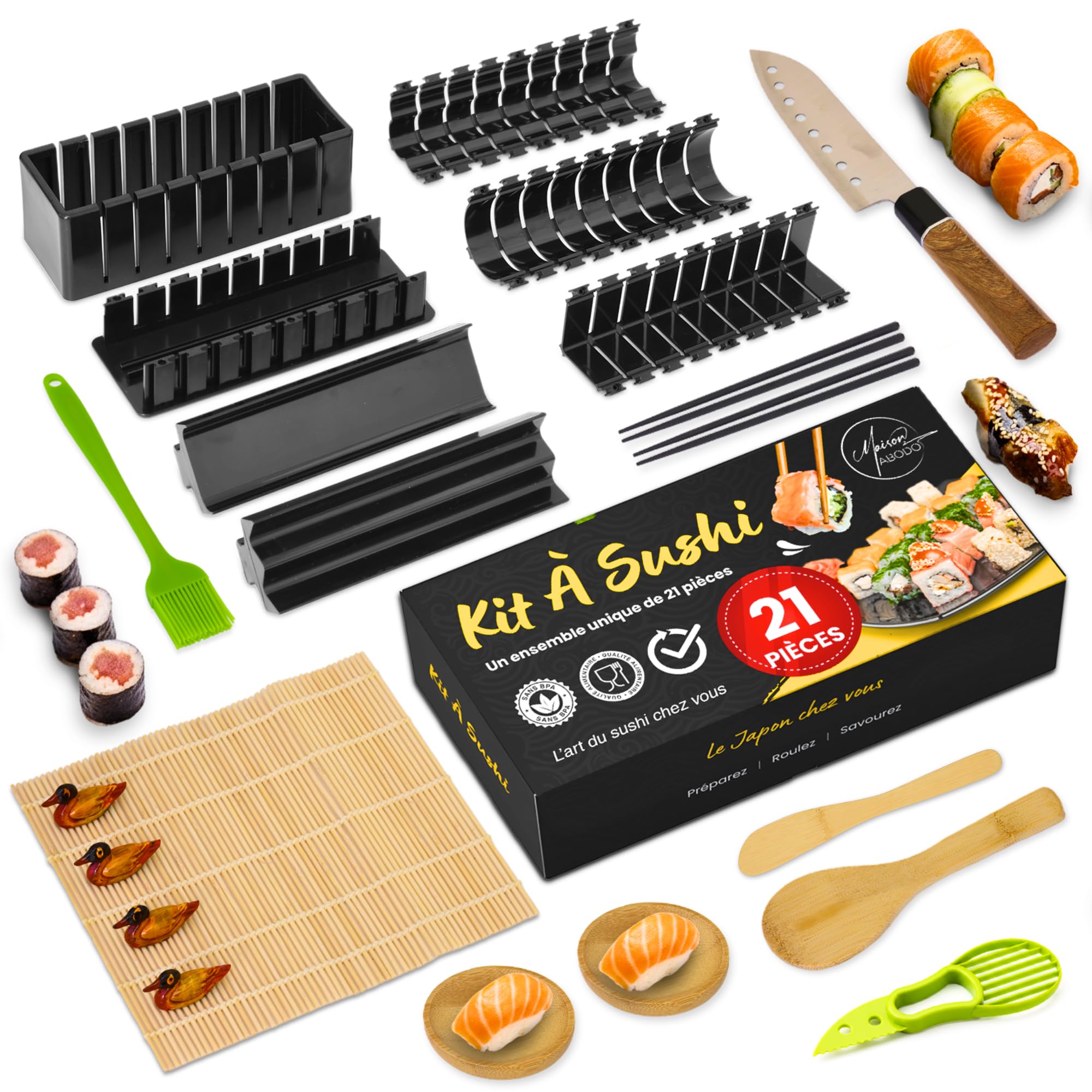 Kit Sushi Completo Premium con Stampi, Coltello, Tappetino in bambù e Accessori – Sushi Maker, Kit Sushi Fai da Te, Stampo Sushi, Set Giapponese per Casa
