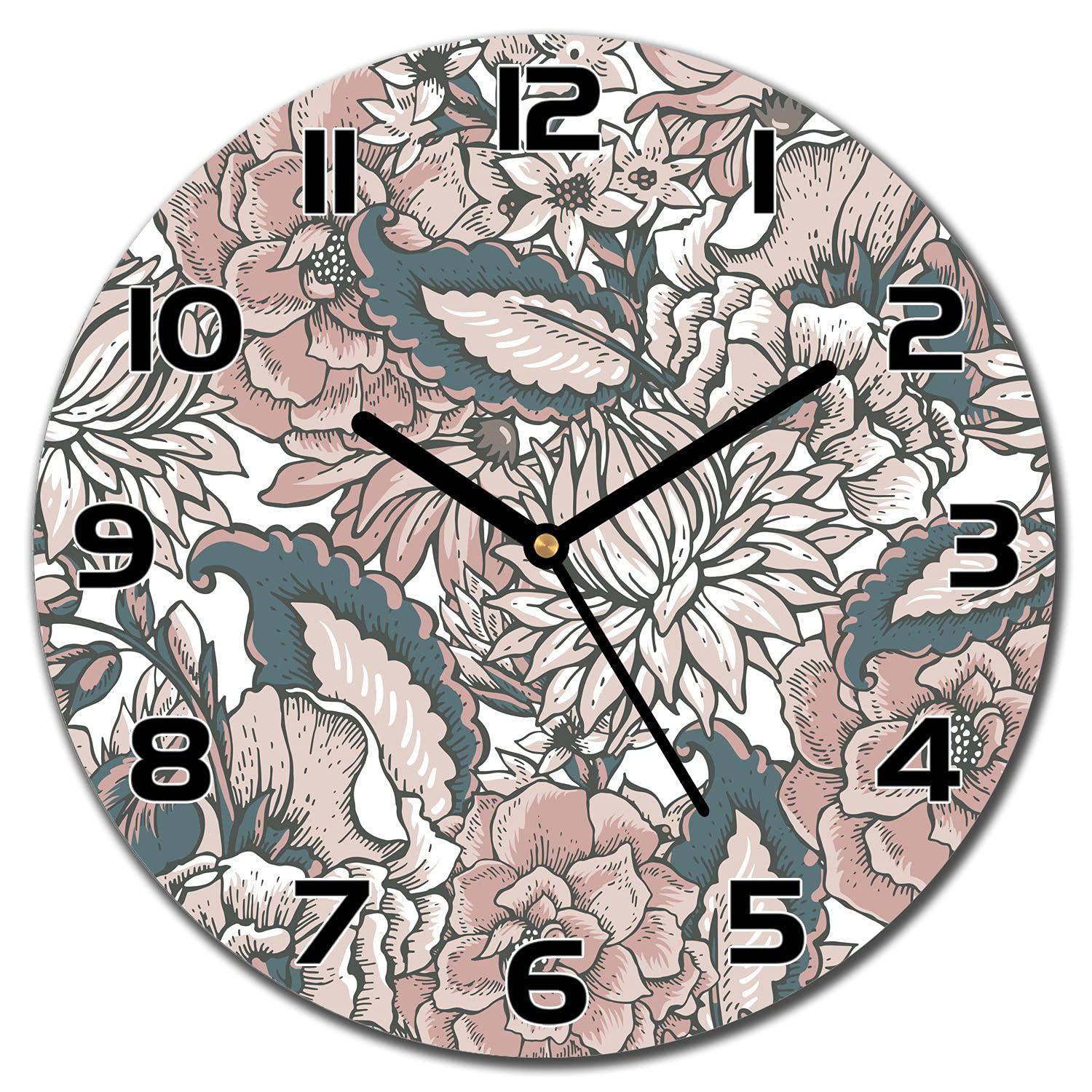 Horloge en verre de sécurité 30 cm Coloray impression florale haut de gamme pour salon