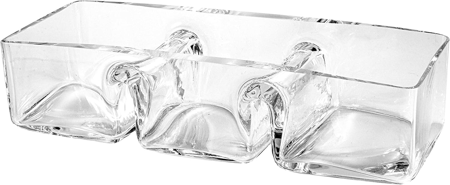 Glass - Sectional - Relish - Divided -Dish - Tray - 3 Part - Rectangular - for Nuts, Chocolate, Fruit or Candies - 12" Long - Made in Europe - by Barski