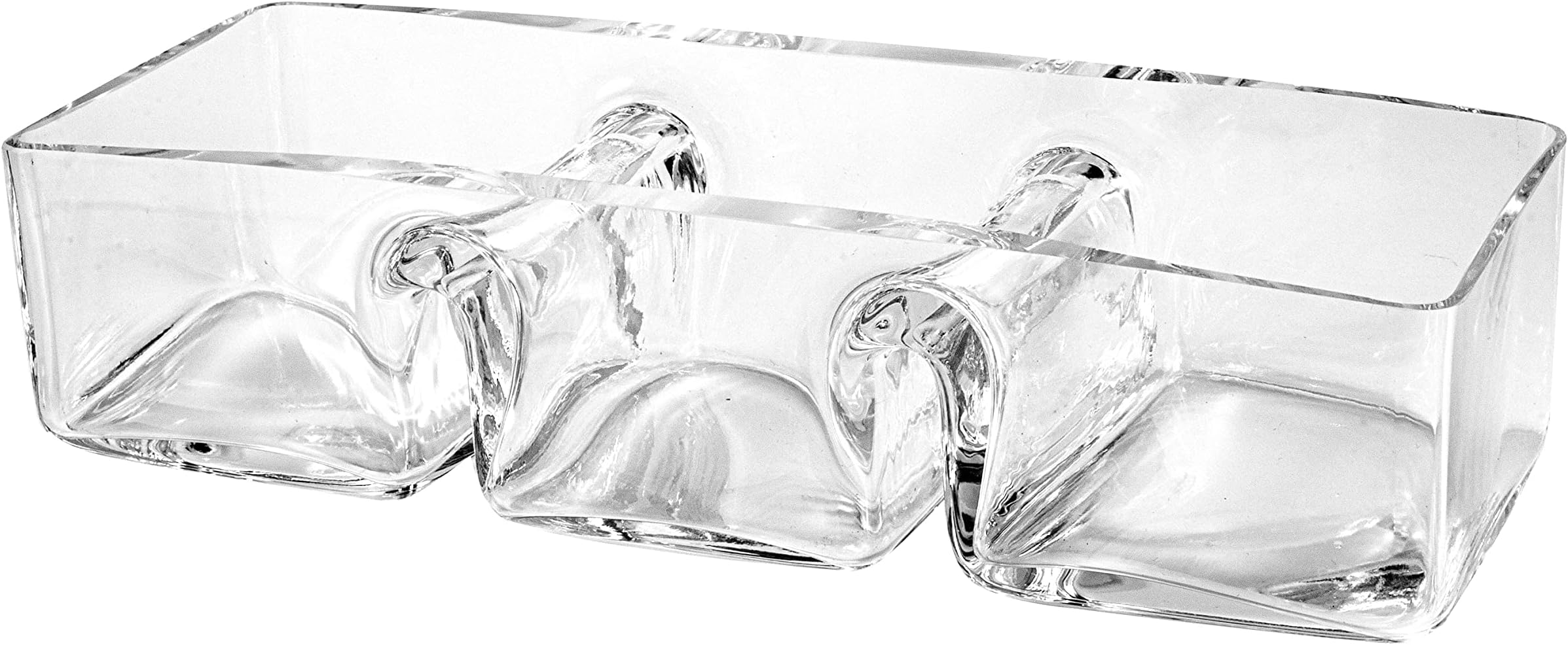 Glass - Sectional - Relish - Divided -Dish - Tray - 3 Part - Rectangular - for Nuts, Chocolate, Fruit or Candies - 12" Long - Made in Europe - by Barski
