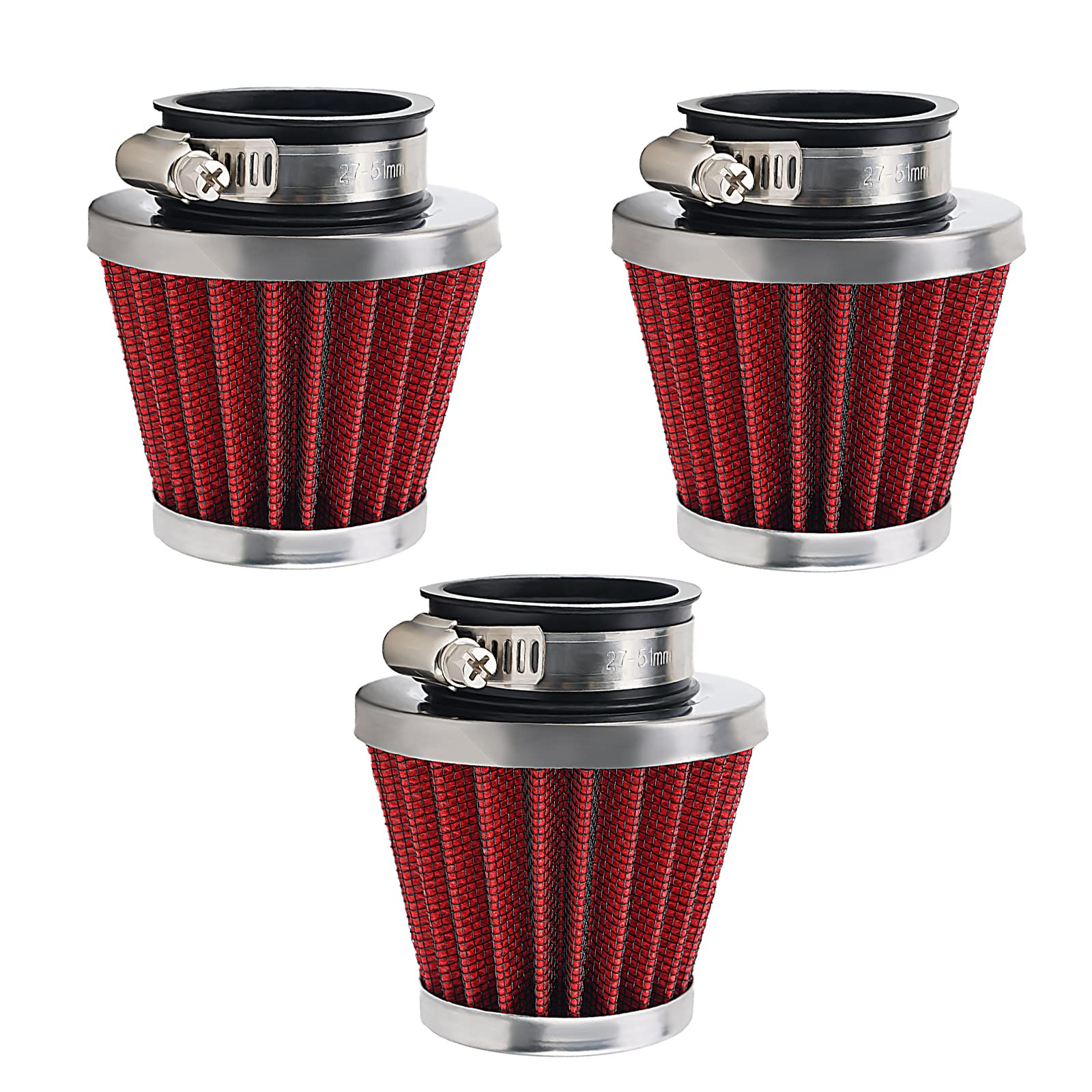 42mm Universal Motorcycle Red Air Filter for 125cc 150cc 200cc 250cc ATV Quad Go Kart Scooter Pocketbike Dirt Bike Parts（3PCS）