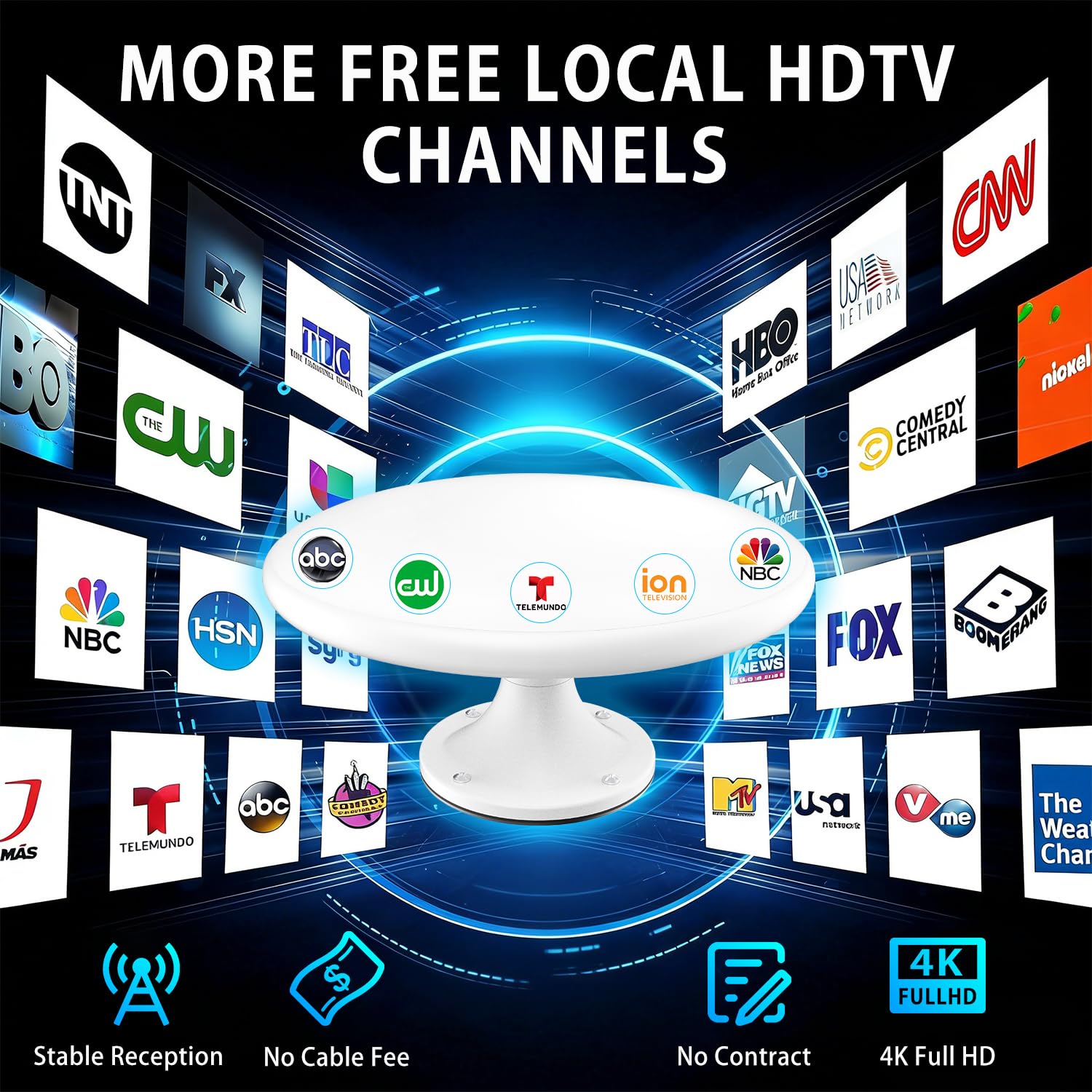 Antena de TV RV con señal amplificada, antena de TV digital HD para exteriores con recepción de largo alcance, fácil instalación, para caravana, remolque, camión, caravana, barco (blanco)