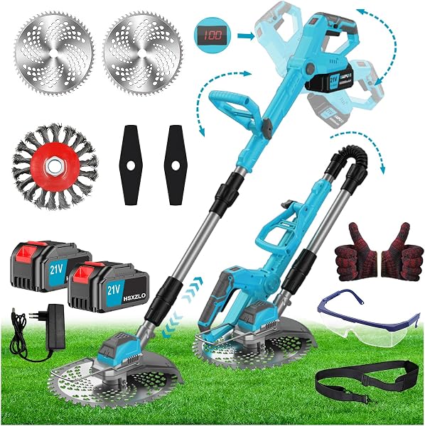 Débroussailleuse électrique sans fil télescopique 1300 W, 3 types de lames, 2 batteries 4,0 Ah, lot complet avec accessoires