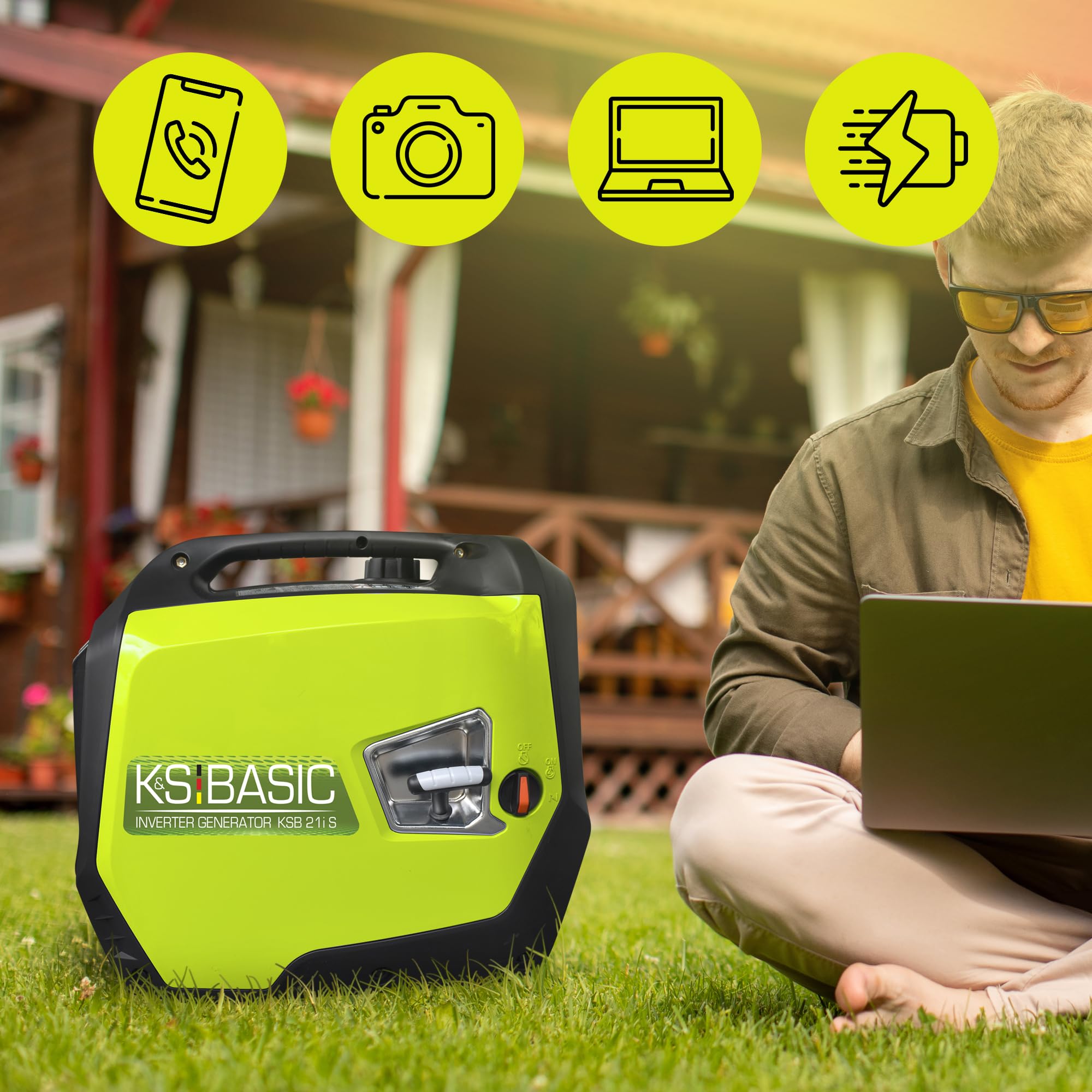 KSB 21i S - Generador de potencia inversor de 2000 W, silencioso, portátil, potencia de onda sinusoidal pura de 4 tiempos para caravana, camping y uso al aire libre