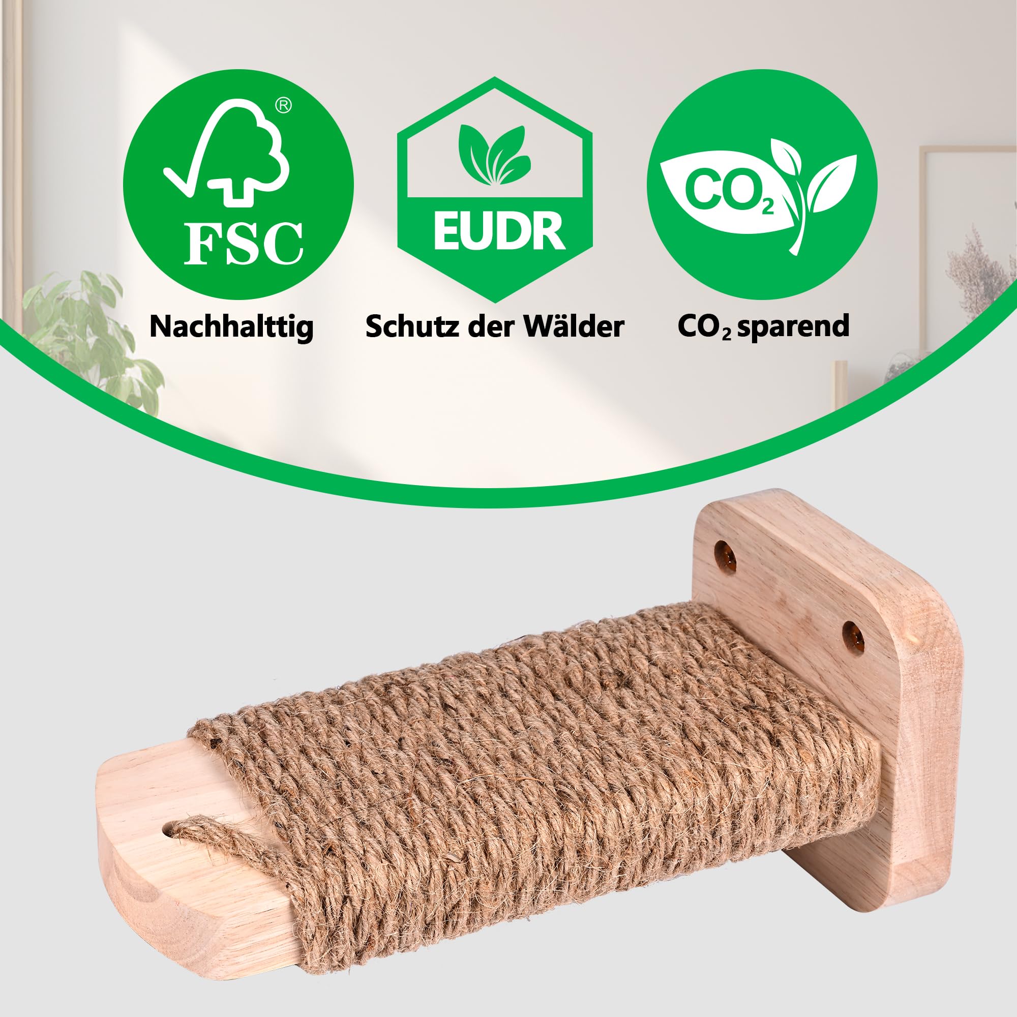 Katzentreppe Wand(1pcs), Kletterwand Katzen, Wandliege Katzen, mit Einlage-Handwerkskunst, aus 2cm Massives Gummiholz, für Katze Klettern Spielen, Maximale Tragfähigkeit 35kg