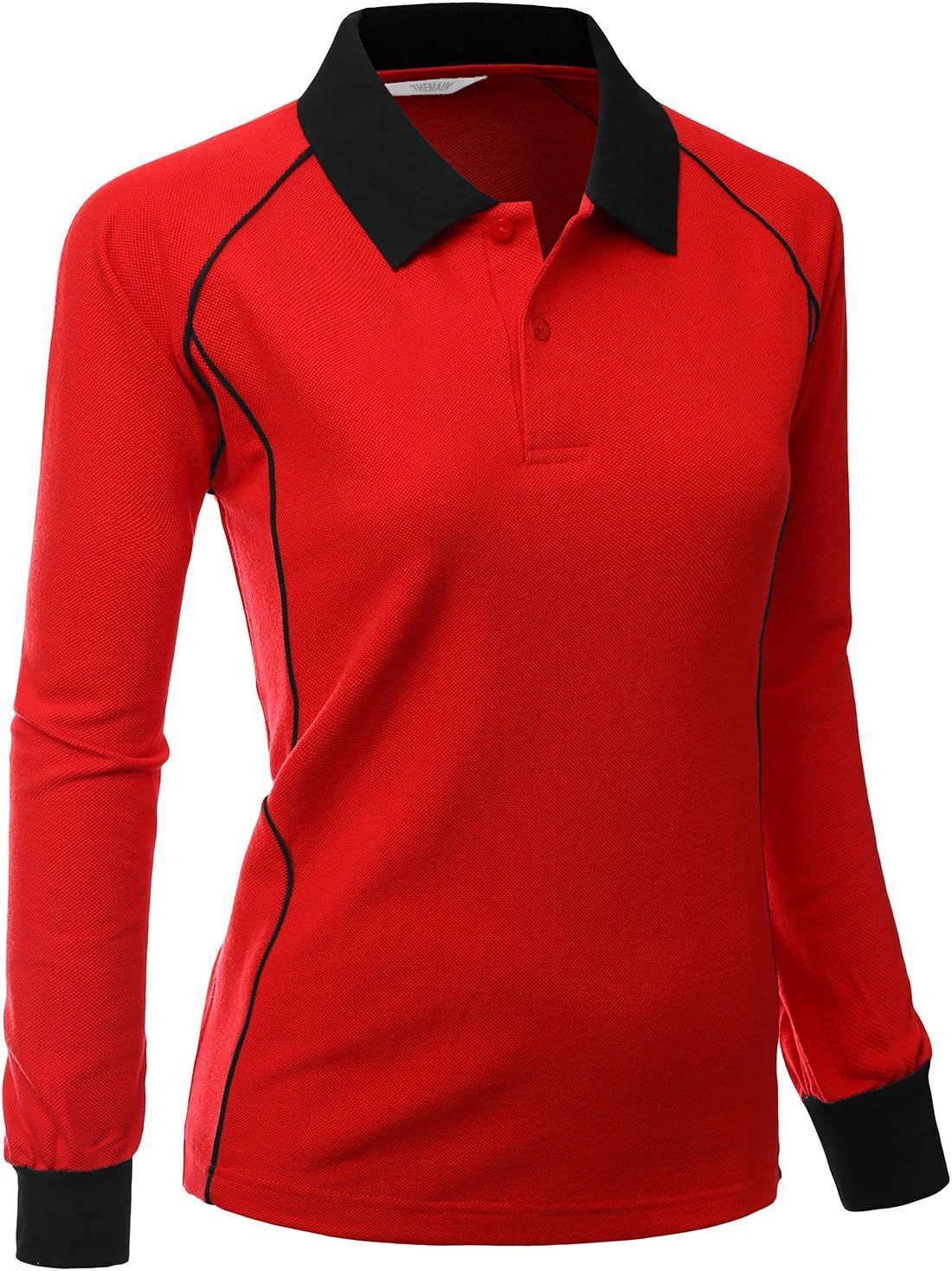 THEMAIN Women's Luxurious Basic sporty Piping Long Sleeve Collar T-shirt