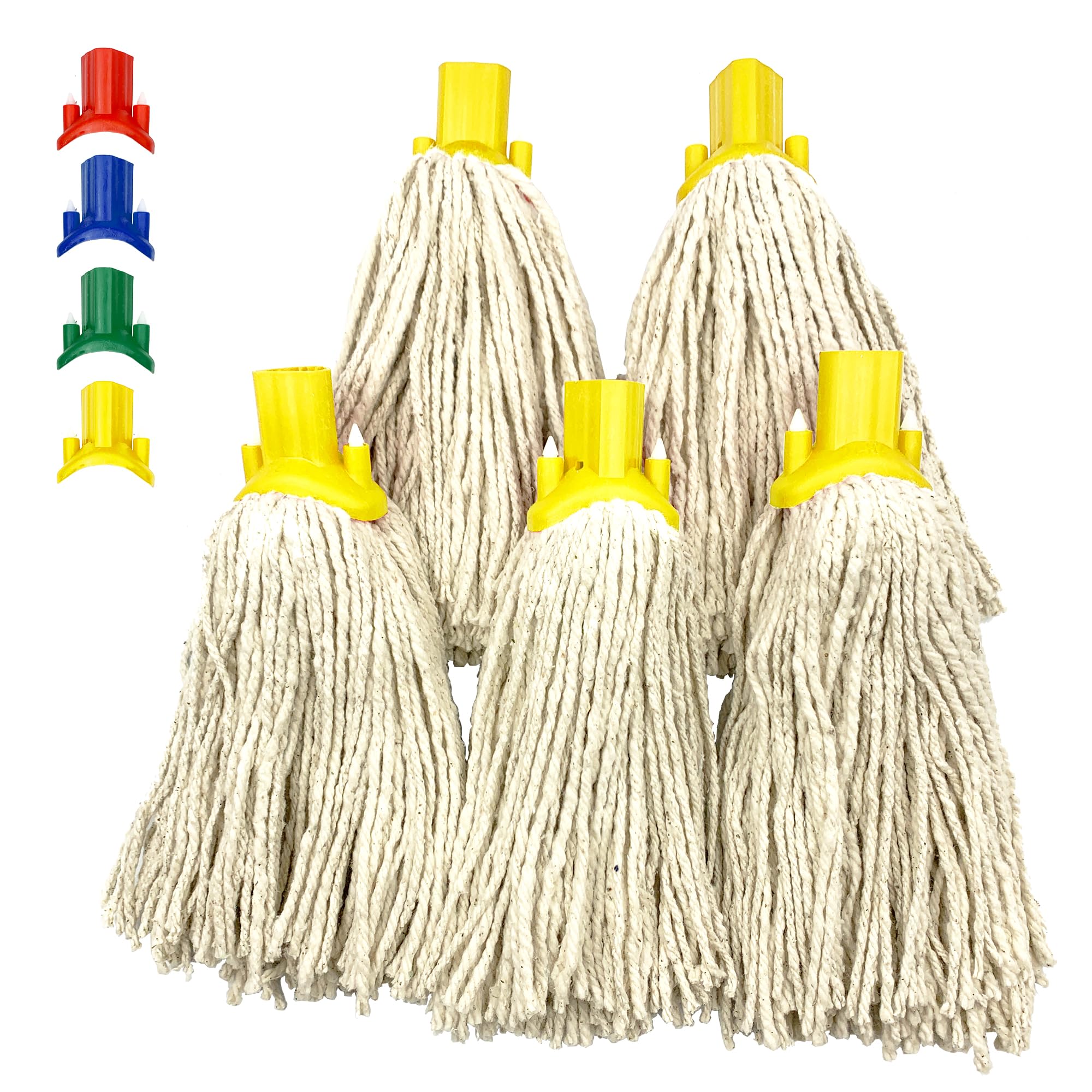 TDBS The Dustpan and Brush Store Cotton Mop Heads Replacement, Self Threading Socket, Colour Coded (Yellow, Pack of 5)