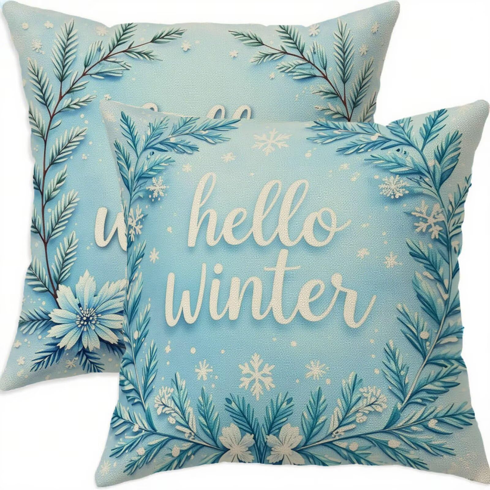 Housse coussin Noël 60x60cm en lin bleu clair pour un cadeau de fête unique