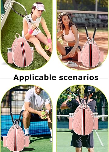 Miniatura 7 de Bolsas de tenis con capacidad para 2 raquetas para mujeres y hombres, mochila de tenis cruzada y bolsa de hombro para raqueta, bolsillo aislado,