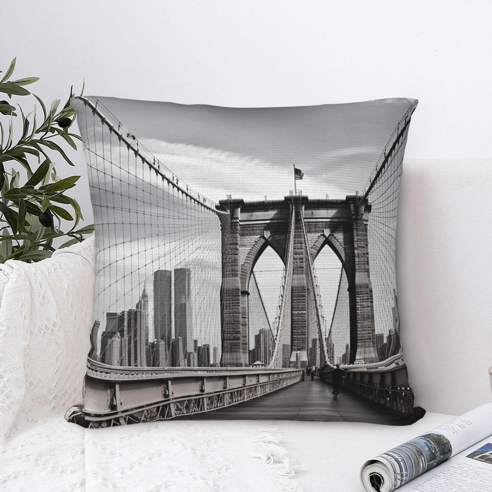 FodPand Luxury Velvet Throw Pillow Covers 20"x20" Super Soft Decorative Pillow Cases - Brooklyn Bridge Pillowcases Modern Lumbar Cushion Cases for Couch Sofa Bed Pillow Shams