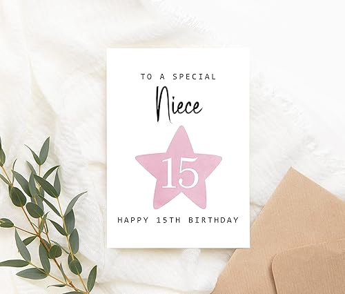 Miniatura 2 de Tarjeta de feliz cumpleaños número 15 con texto en inglés «To A Special Niece» («To A Special Niece») – Tarjeta de feliz cumpleaños número 15 – Edad