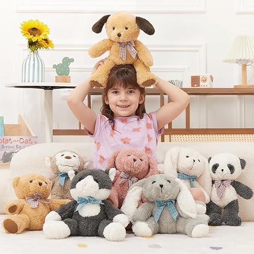 Miniatura 7 de MaoGoLan Animales de peluche de 13 pulgadas a granel, paquete de 8 juguetes de peluche surtidos con oso de peluche, perro, gato, panda, mono y