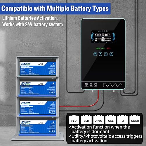 Miniatura 4 de POWLAND Inversor solar híbrido de 4000 W Onda sinusoidal pura de 24 V CC a 120 V CA Pantalla LCD con parte superior de vidrio Controlador