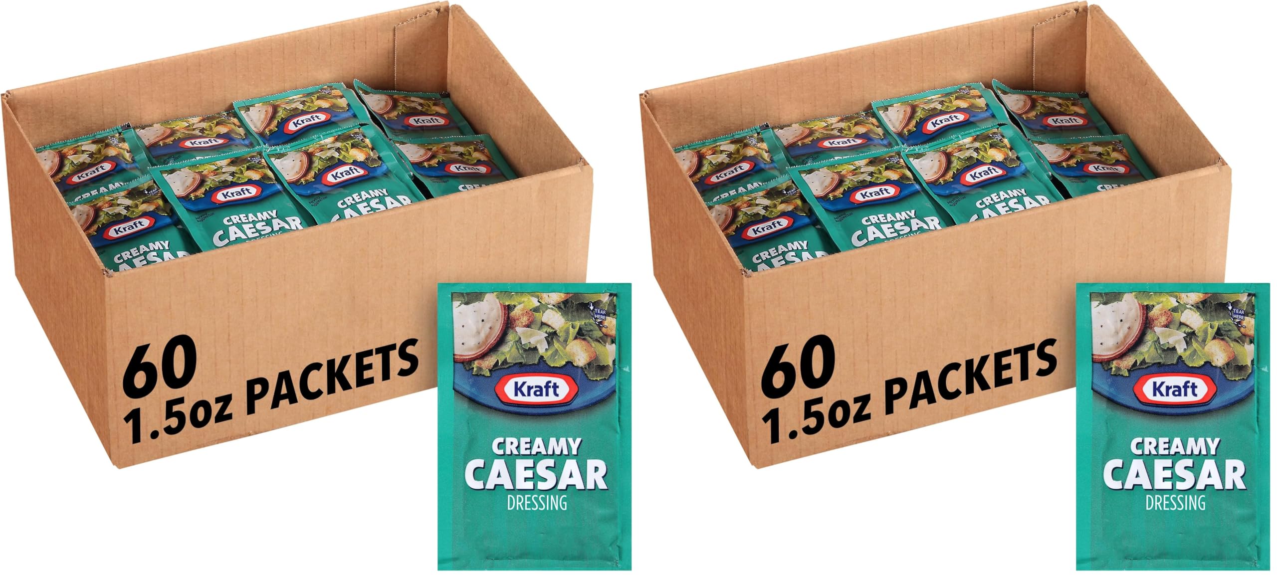 Kraft Signature Creamy Caesar Salad Dressing Single Serve Packet (1.5 oz Packets, Pack of 120)