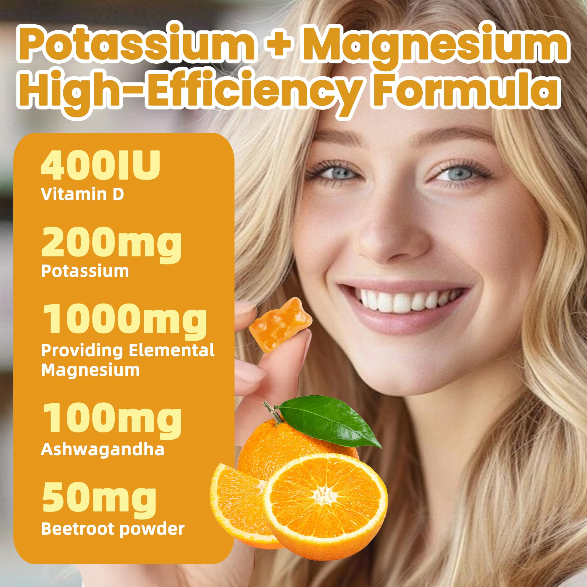 Potassium Magnesium Gummies,High Absorption Magnesium Glycinate,B6,D3,Potassium Citrate for Leg Cramps,Muscle,Electroyte for Adults Kids,Sugar-Free, 60 Gummies (Sweet Orange Flavor) — Amazon image 7
