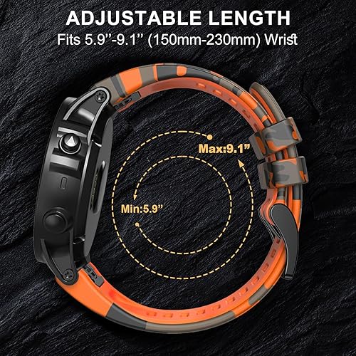 Miniatura 5 de Bandkids Correa de camuflaje de 0.866in para Garmin Fenix 6, Fenix 7, Fenix 5 de repuesto, correa de reloj deportiva de silicona suave impermeable