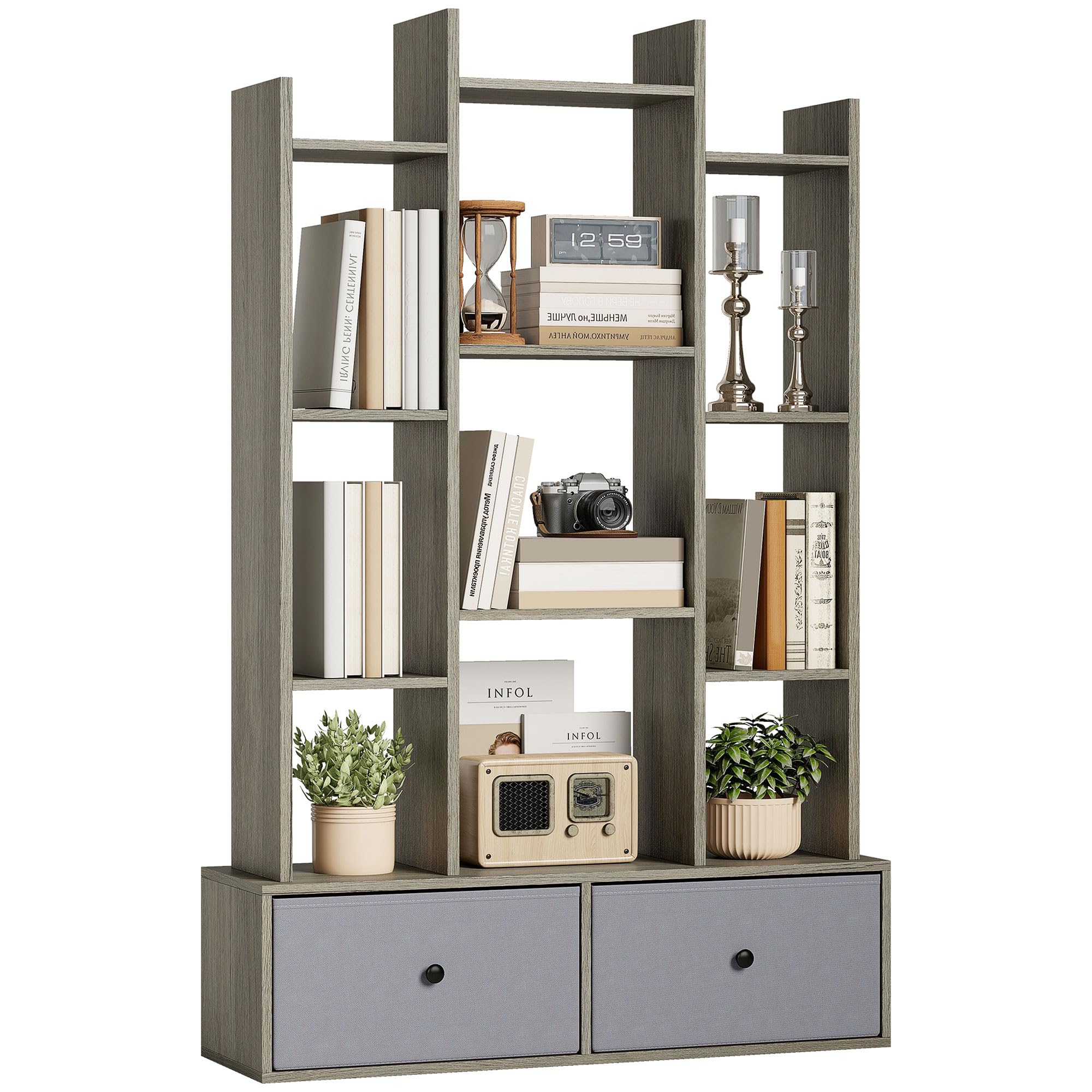 Homcom 12-Tier BookshelfBookcase W/ 2 Folding DrawerGraphite Wood Effect from B&Q