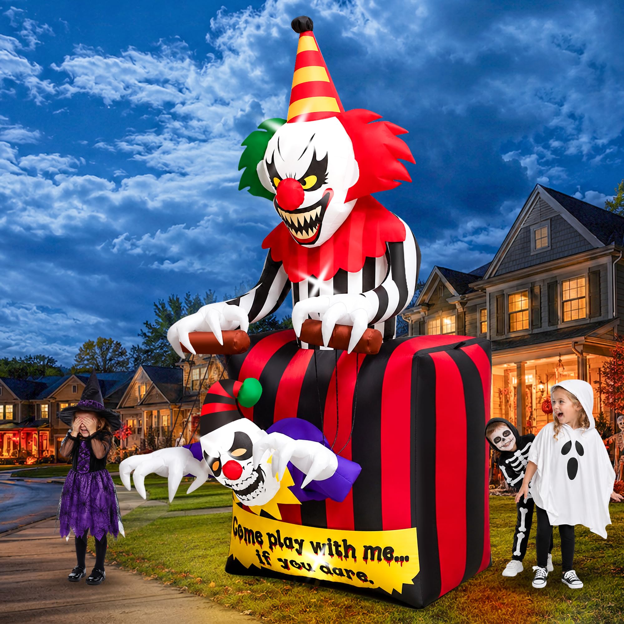 Kalolary Animowany klaun na Halloween, nadmuchiwany klaun cyrkowy w pudełku, nadmuchiwana dekoracja outdoorowa