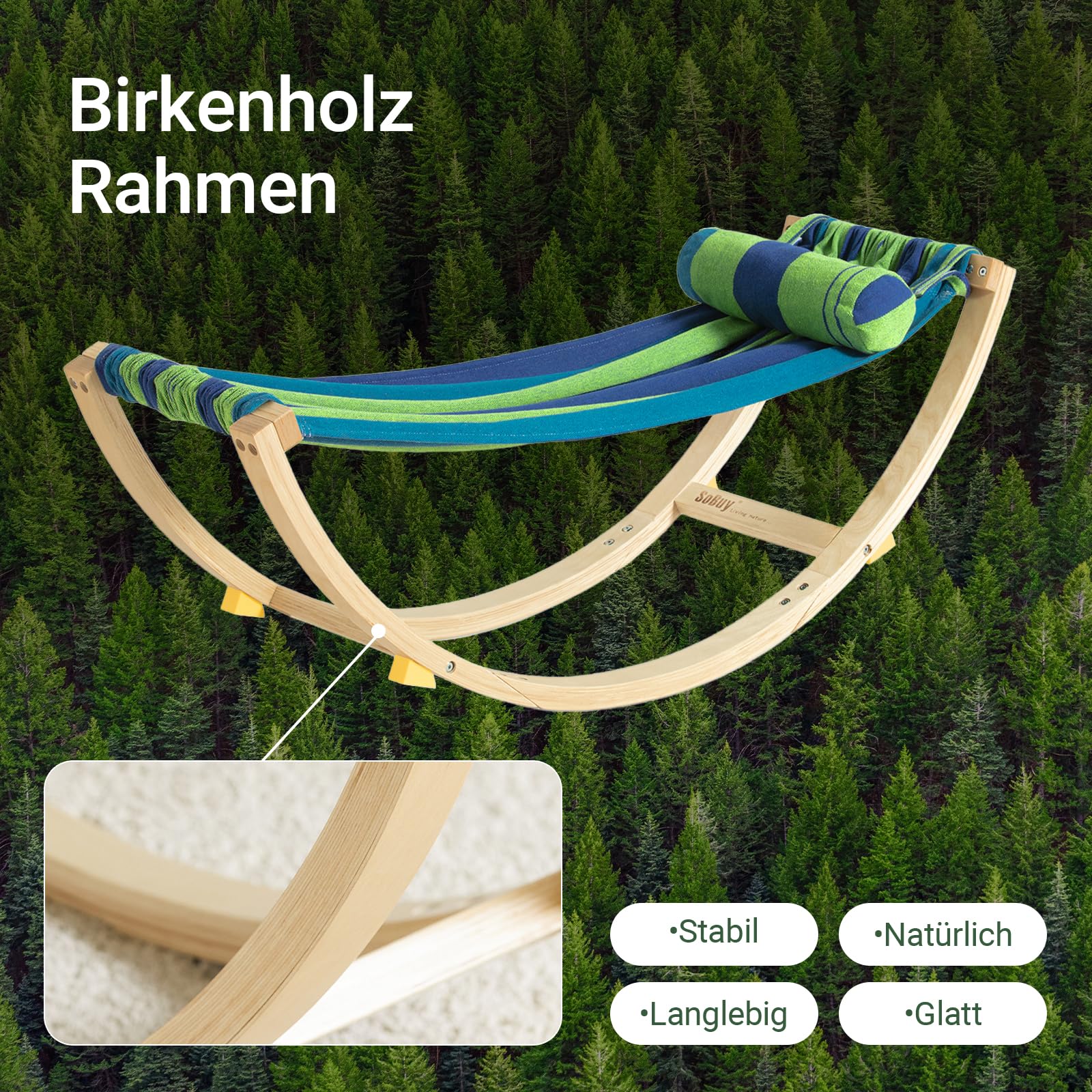 SoBuy Kinderhängematte mit Sicherheitsstopper Hängematte Schaukelliege Schaukel für Kinder Kinderstuhl Kinderzimmer Holz Hängesack Kinder Bunt BHT ca. 122x48x36cm KMB16-J